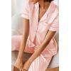 Ekouaer Silk Satin Pajamas Set Women Short Sleeve Sleepwear Soft Button Down Loungewear Pjs Set(Pink)
