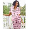 Ekouaer Silk Satin Pajamas Set Women Short Sleeve Sleepwear Soft Button Down Loungewear Pjs Set(Pink Leopard)