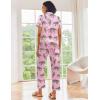 Ekouaer Silk Satin Pajamas Set Women Short Sleeve Sleepwear Soft Button Down Loungewear Pjs Set(Pink Leopard)
