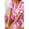 Ekouaer Silk Satin Pajamas Set Women Short Sleeve Sleepwear Soft Button Down Loungewear Pjs Set(Pink Lip Heart)