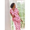 Ekouaer Silk Satin Pajamas Set Women Short Sleeve Sleepwear Soft Button Down Loungewear Pjs Set(Pink Love)