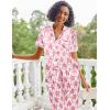 Ekouaer Silk Satin Pajamas Set Women Short Sleeve Sleepwear Soft Button Down Loungewear Pjs Set(Pink Monkey)