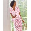 Ekouaer Silk Satin Pajamas Set Women Short Sleeve Sleepwear Soft Button Down Loungewear Pjs Set(Pink Monkey)