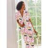 Ekouaer Silk Satin Pajamas Set Women Short Sleeve Sleepwear Soft Button Down Loungewear Pjs Set(Pink Swan)