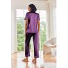 Ekouaer Silk Satin Pajamas Set Women Short Sleeve Sleepwear Soft Button Down Loungewear Pjs Set(Purple Wine)