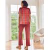 Ekouaer Silk Satin Pajamas Set Women Short Sleeve Sleepwear Soft Button Down Loungewear Pjs Set(Red Plaid)