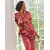 Ekouaer Silk Satin Pajamas Set Women Short Sleeve Sleepwear Soft Button Down Loungewear Pjs Set(Red Plaid)