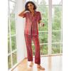 Ekouaer Silk Satin Pajamas Set Women Short Sleeve Sleepwear Soft Button Down Loungewear Pjs Set(Red Plaid)
