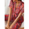 Ekouaer Silk Satin Pajamas Set Women Short Sleeve Sleepwear Soft Button Down Loungewear Pjs Set(Red Plaid)