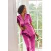 Ekouaer Silk Satin Pajamas Set Women Short Sleeve Sleepwear Soft Button Down Loungewear Pjs Set(Rose Red)