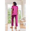 Ekouaer Silk Satin Pajamas Set Women Short Sleeve Sleepwear Soft Button Down Loungewear Pjs Set(Rose Red)