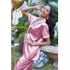 Ekouaer Silk Satin Pajamas Set Women Short Sleeve Sleepwear Soft Button Down Loungewear Pjs Set(Saltwater Blue)