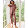 Ekouaer Silk Satin Pajamas Set Women Short Sleeve Sleepwear Soft Button Down Loungewear Pjs Set(Sudan Brown)