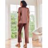 Ekouaer Silk Satin Pajamas Set Women Short Sleeve Sleepwear Soft Button Down Loungewear Pjs Set(Sudan Brown)