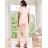 Ekouaer Silk Satin Pajamas Set Women Short Sleeve Sleepwear Soft Button Down Loungewear Pjs Set(Veiled Rose)