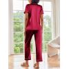 Ekouaer Silk Satin Pajamas Set Women Short Sleeve Sleepwear Soft Button Down Loungewear Pjs Set(Wine Red)