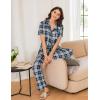 Ekouaer Women Pajamas Set Button Down Sleepwear Short Sleeve Nightwear with Long Pants Soft Pjs Set S-XXL(B_black Plaid)