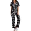 Ekouaer Women Pajamas Set Button Down Sleepwear Short Sleeve Nightwear with Long Pants Soft Pjs Set S-XXL(Big Black Flowers)