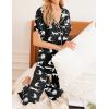 Ekouaer Women Pajamas Set Button Down Sleepwear Short Sleeve Nightwear with Long Pants Soft Pjs Set S-XXL(Black Leopard)