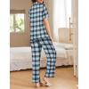 Ekouaer Women Pajamas Set Button Down Sleepwear Short Sleeve Nightwear with Long Pants Soft Pjs Set S-XXL(Blue Black Plaid)