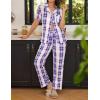 Ekouaer Women Pajamas Set Button Down Sleepwear Short Sleeve Nightwear with Long Pants Soft Pjs Set S-XXL(Blue Plaid)
