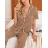 Ekouaer Women Pajamas Set Button Down Sleepwear Short Sleeve Nightwear with Long Pants Soft Pjs Set S-XXL(Brown)