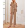 Ekouaer Women Pajamas Set Button Down Sleepwear Short Sleeve Nightwear with Long Pants Soft Pjs Set S-XXL(Brown)