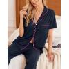 Ekouaer Women Pajamas Set Button Down Sleepwear Short Sleeve Nightwear with Long Pants Soft Pjs Set S-XXL(Dark Slate)