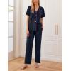 Ekouaer Women Pajamas Set Button Down Sleepwear Short Sleeve Nightwear with Long Pants Soft Pjs Set S-XXL(Dark Slate)