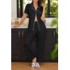 Ekouaer Women Pajamas Set Button Down Sleepwear Short Sleeve Nightwear with Long Pants Soft Pjs Set S-XXL(Deep Black)