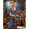 Ekouaer Women Pajamas Set Button Down Sleepwear Short Sleeve Nightwear with Long Pants Soft Pjs Set S-XXL(Halloween_black Skull)