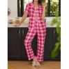 Ekouaer Women Pajamas Set Button Down Sleepwear Short Sleeve Nightwear with Long Pants Soft Pjs Set S-XXL(Hot Pink Plaid)
