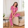 Ekouaer Women Pajamas Set Button Down Sleepwear Short Sleeve Nightwear with Long Pants Soft Pjs Set S-XXL(Hot Pink Plaid)