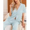 Ekouaer Women Pajamas Set Button Down Sleepwear Short Sleeve Nightwear with Long Pants Soft Pjs Set S-XXL(Ice Blue)