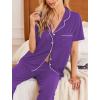 Ekouaer Women Pajamas Set Button Down Sleepwear Short Sleeve Nightwear with Long Pants Soft Pjs Set S-XXL(Lavender)