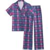 Ekouaer Women Pajamas Set Button Down Sleepwear Short Sleeve Nightwear with Long Pants Soft Pjs Set S-XXL(Magenta Plaid)