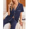 Ekouaer Women Pajamas Set Button Down Sleepwear Short Sleeve Nightwear with Long Pants Soft Pjs Set S-XXL(Navy Blue)