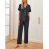 Ekouaer Women Pajamas Set Button Down Sleepwear Short Sleeve Nightwear with Long Pants Soft Pjs Set S-XXL(Navy Blue)