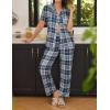 Ekouaer Women Pajamas Set Button Down Sleepwear Short Sleeve Nightwear with Long Pants Soft Pjs Set S-XXL(Navy Blue Black Plaid)