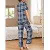 Ekouaer Women Pajamas Set Button Down Sleepwear Short Sleeve Nightwear with Long Pants Soft Pjs Set S-XXL(Navy Blue Black Plaid)