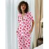 Ekouaer Women Pajamas Set Button Down Sleepwear Short Sleeve Nightwear with Long Pants Soft Pjs Set S-XXL(Pink Heart Ax86)