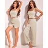 Ekouaer Womens 4 Piece Lounge Sets Ribbed Knit Crop Tank Top and Shorts Pants Casual Outfits(01 Light Coffee)