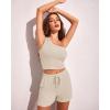 Ekouaer Womens 4 Piece Lounge Sets Ribbed Knit Crop Tank Top and Shorts Pants Casual Outfits(01 Light Coffee)