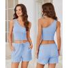 Ekouaer Womens 4 Piece Lounge Sets Ribbed Knit Crop Tank Top and Shorts Pants Casual Outfits(Blue)