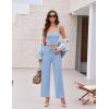Ekouaer Womens 4 Piece Lounge Sets Ribbed Knit Crop Tank Top and Shorts Pants Casual Outfits(Blue)