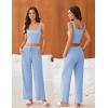 Ekouaer Womens 4 Piece Lounge Sets Ribbed Knit Crop Tank Top and Shorts Pants Casual Outfits(Blue)