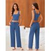Ekouaer Womens 4 Piece Lounge Sets Ribbed Knit Crop Tank Top and Shorts Pants Casual Outfits(Blue Gray)