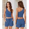 Ekouaer Womens 4 Piece Lounge Sets Ribbed Knit Crop Tank Top and Shorts Pants Casual Outfits(Blue Gray)