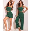 Ekouaer Womens 4 Piece Lounge Sets Ribbed Knit Crop Tank Top and Shorts Pants Casual Outfits(Bright Green)