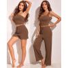 Ekouaer Womens 4 Piece Lounge Sets Ribbed Knit Crop Tank Top and Shorts Pants Casual Outfits(Brown)